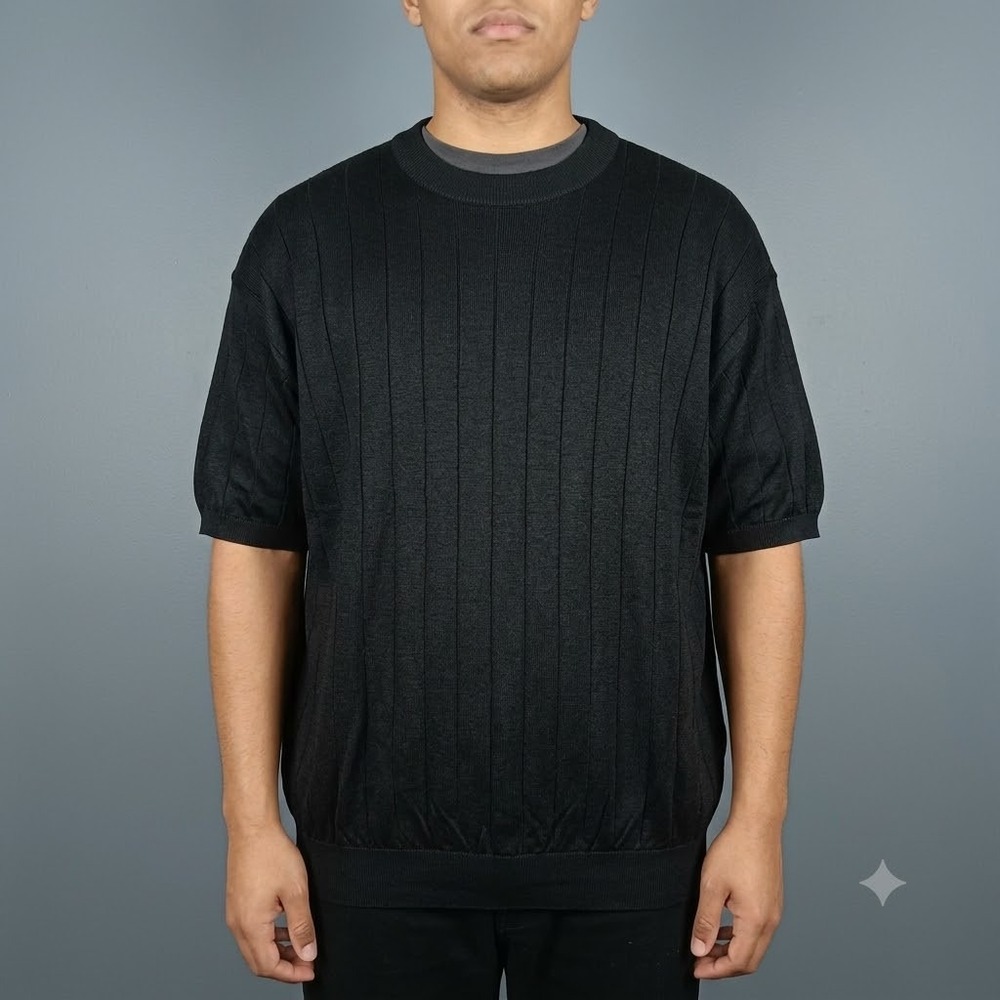 Pronto Uomo Shirt Mens XXL Black Short Sleeve Textured Knit Rayon Cotton Blend